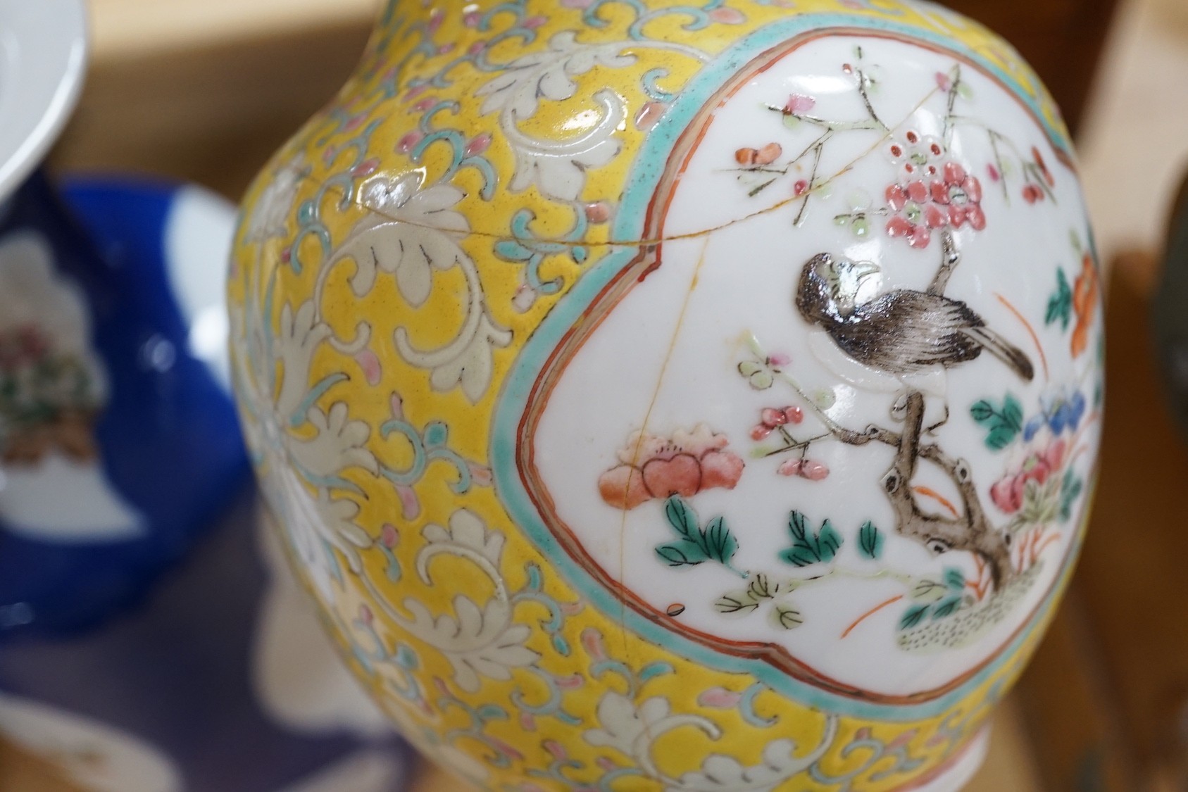 Two late 19th century Chinese porcelain vases, 31cm high, a/f